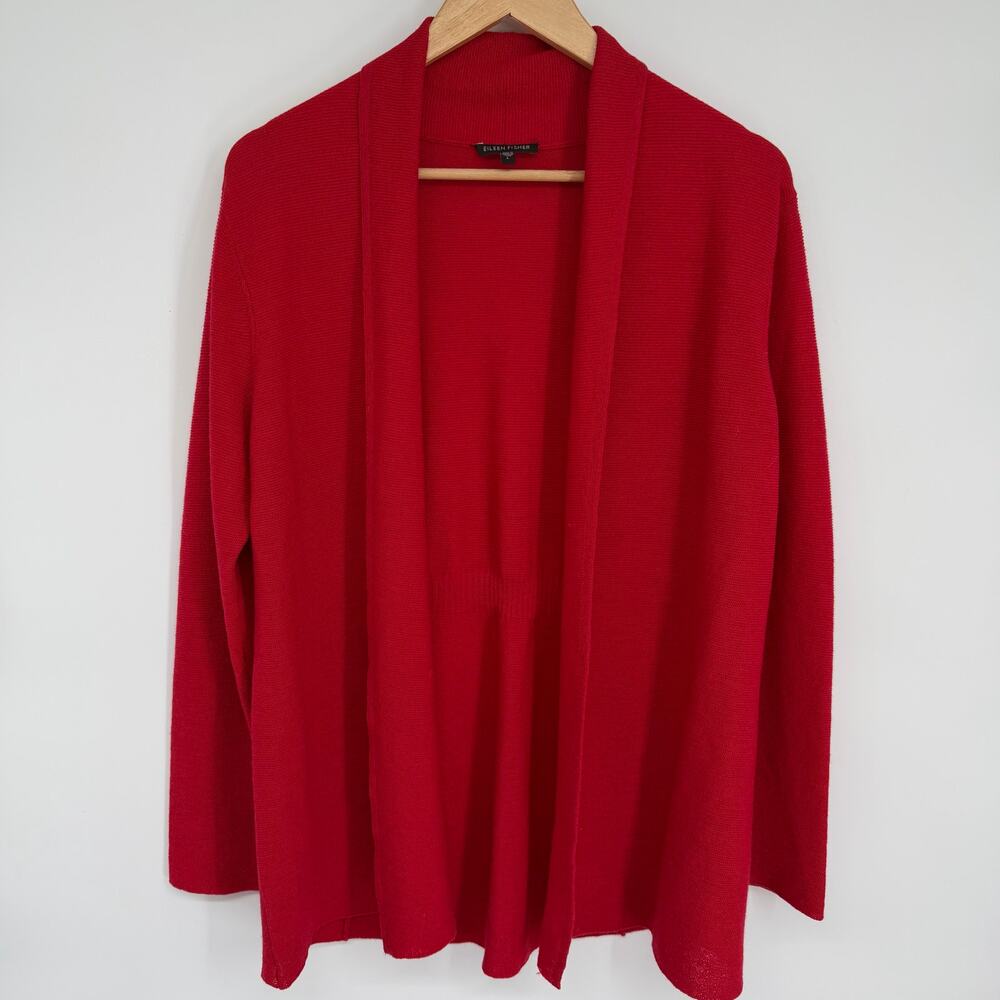 Eileen Fisher Cardigan Women’s Large Red Wool Quiet Luxury Old Money‎ Layers